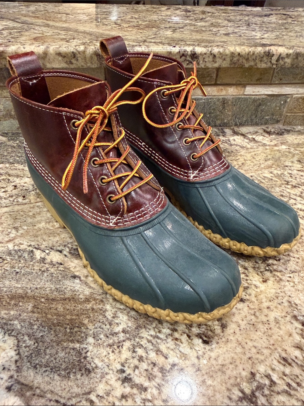 L.L. Bean Men's Brown Leather & Green Rubber Rain/Snow Boots